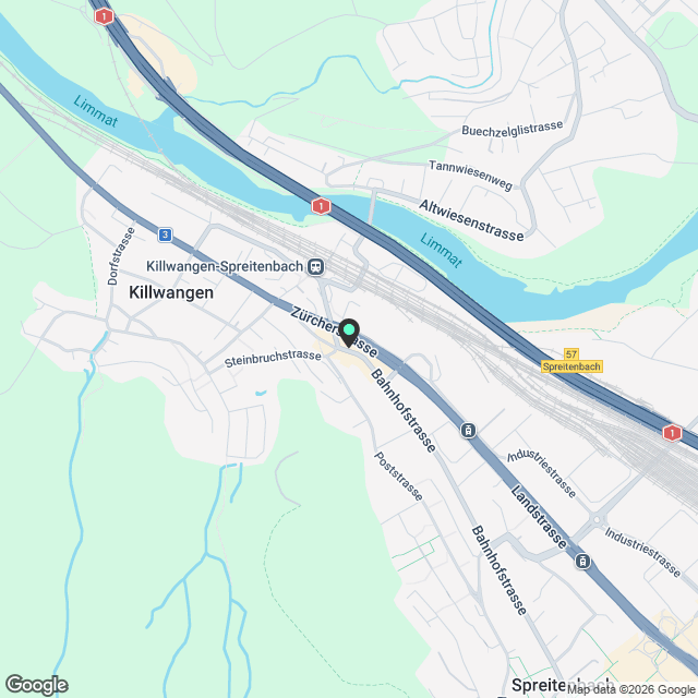 1.5-Zimmer-Gartenwohnung, Minergie, direkt am Bahnhof Killwangen - Karte