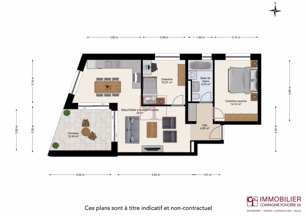 Das Zentrum des Clos - 3.5-Zimmer-Wohnung - Plan appartement