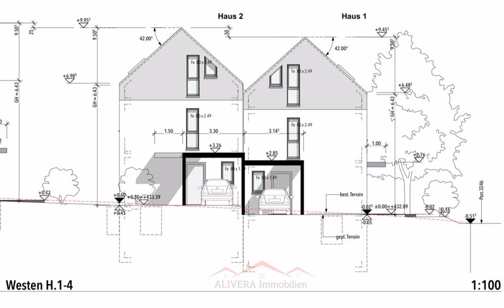 Modernes Neubauprojekt: Doppeleinfamilienhäuser in 4254 Kleinlützel, K - West Fassade