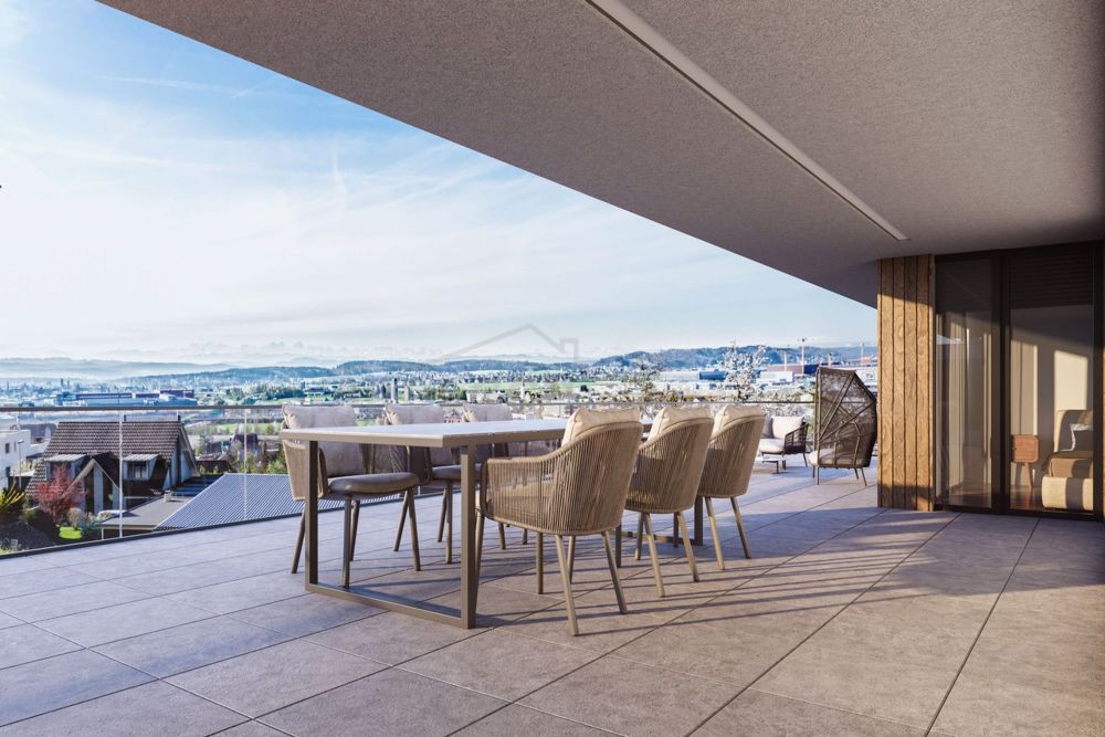 Weitblick Egerkingen - exklusives Wohnen mit Blick auf die Alpen! - Überdachter Sitzplatz zum Essen und Geniessen