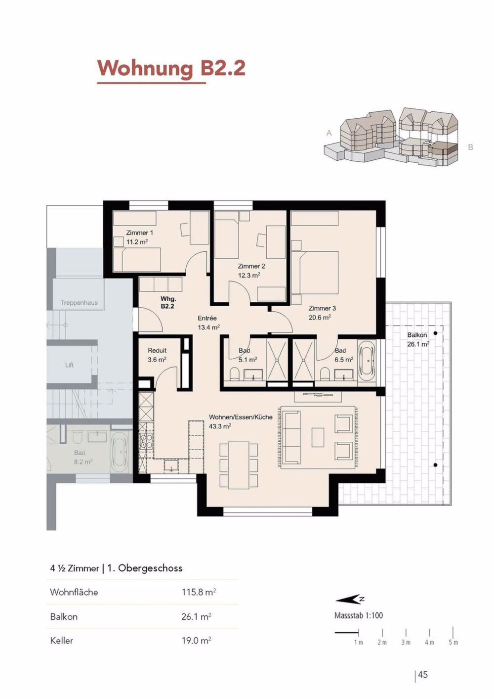 3 Zimmer-Wohnung im Neubauprojekt "Carsenda - Grundriss