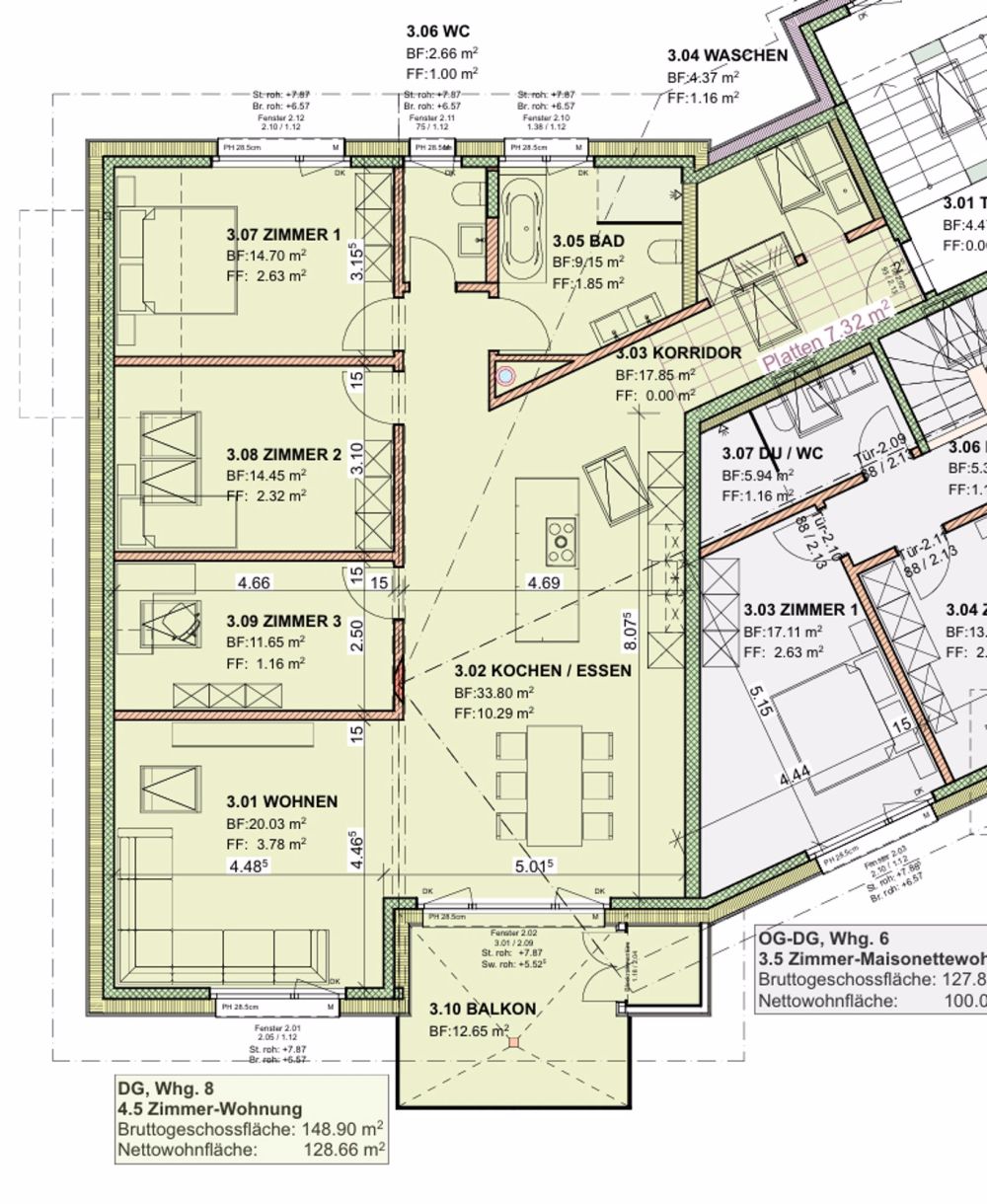 Neubau 4.5-Zimmerwohnung DG zu vermieten - Grundriss 4.5 Whg DG