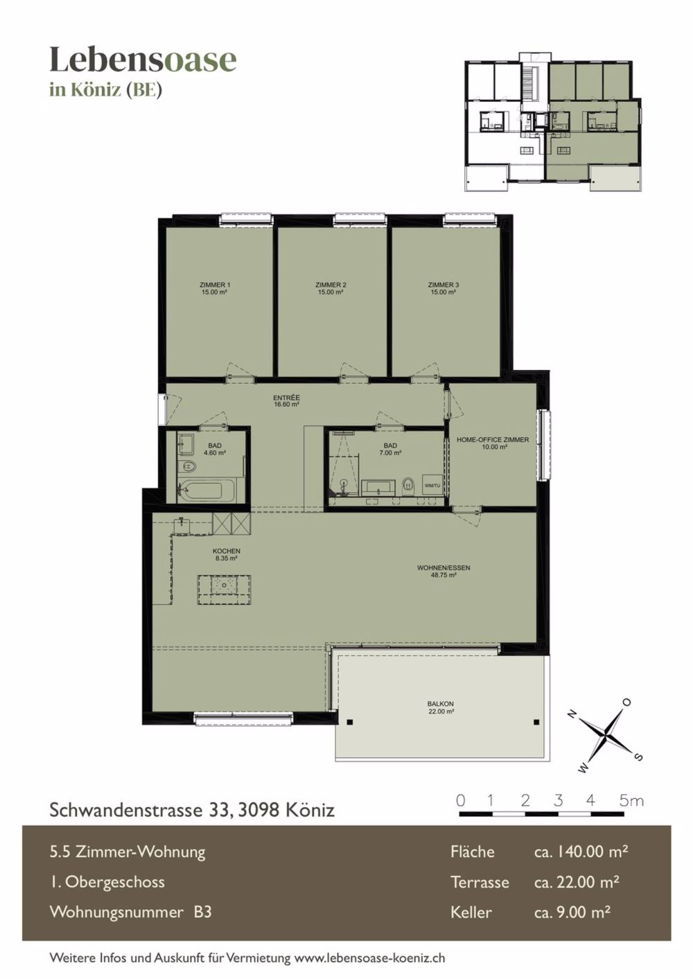 Exklusive 5½-Zimmer-Wohnung mit Weitsicht, Terrasse & Garten nur 12 Min. nach Bern - Bild 3