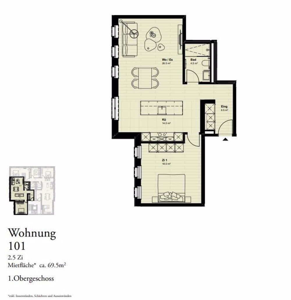 Erstbezug 2.5 Zimmerwohnung in Wetzikon - Grundrissplan
