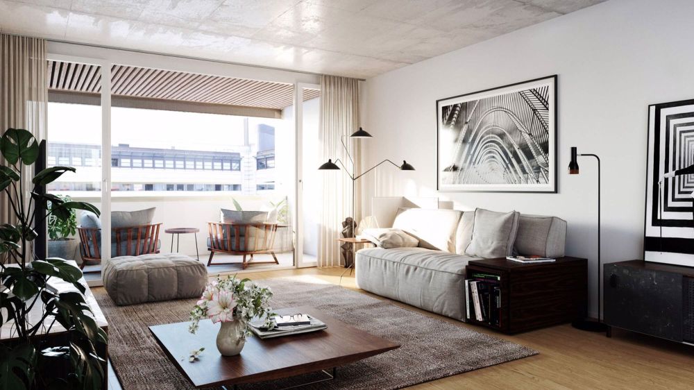 Moderne Wohnung in der neuen Überbauung Tribsche - Wohnzimmer