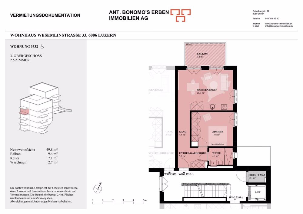 Erstvermietung: Attraktive Neubau-Wohnung in Luzern - per 16.09.2025 - Grundriss Wohnung 3332