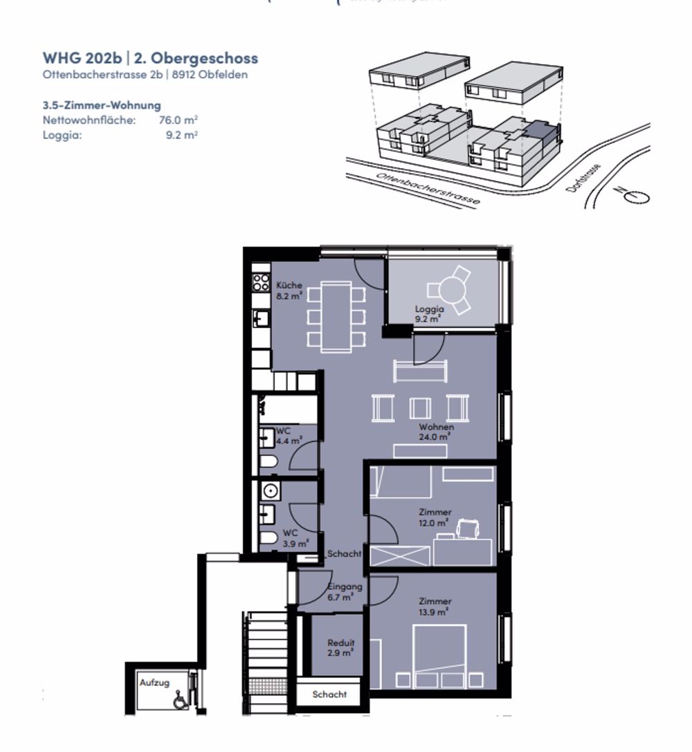 Moderne 3.5-Zimmer-Wohnung mit Balkon und Garage in Obfelden - Bild 6