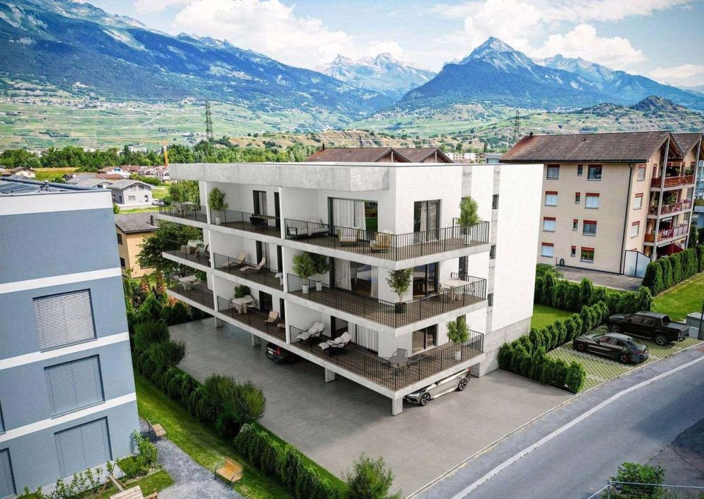 Zu vermieten - Neues Minergie-Appartement 2.5 Zimmer mit großem Balkon und Innengarage in Aproz (Residenz The Cube) - "Immeuble ""The Cube"""