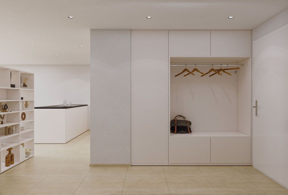 3.5 Z.-Wohnung im EG, 89m2 Netto Wohnfläche, 35m2 gedeckter Balkon - Garderobe