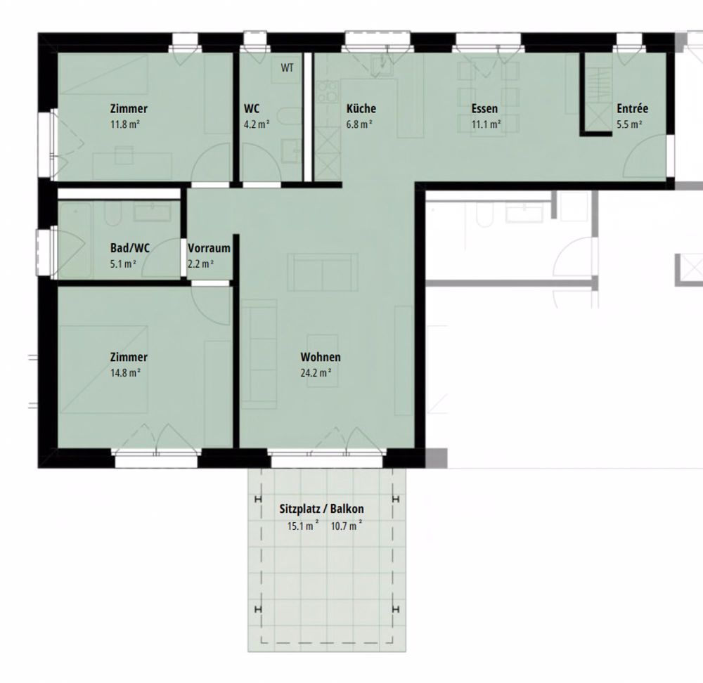 Sonnige 3.5-Zimmer-Wohnung mit Sitzplatz - Bild 9