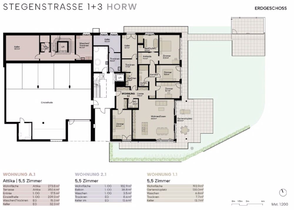 Idyllische Gartensitzplatzwohnung mit See- und Bergsicht - Grundrissplan Erdgeschoss