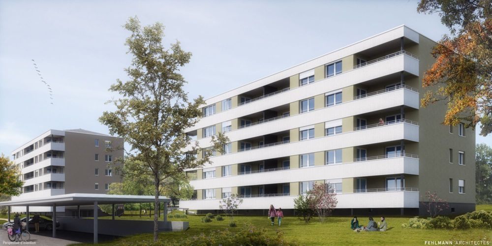 Appartements de 3 pièces neufs à loyers abordables (LLA) - 230328_1_Exterieur_sud-est.tif