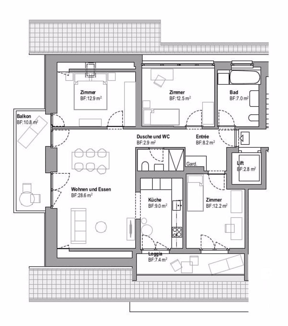 Erstvermietung nach Totalsanierung - 4.5 Zimmer-Dachwohnung - Grundriss