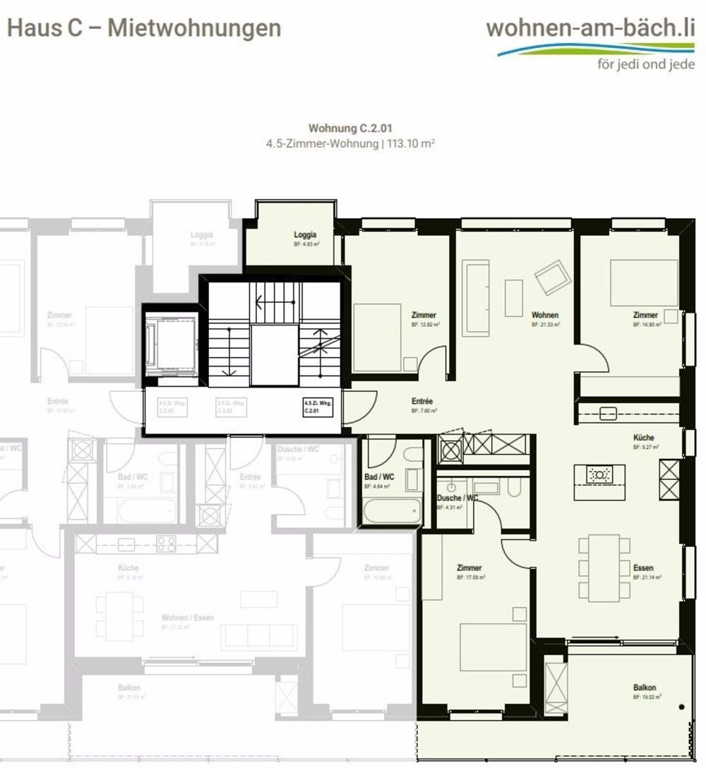 Neubau am Bächli - 4.5-Zimmerwohnungen für die ganze Familie - Grundriss C.2.01