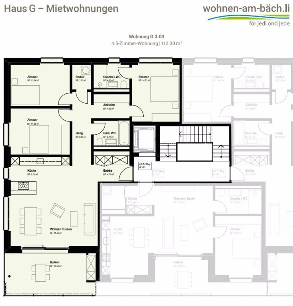 Neubau am Bächli - 4.5-Zimmerwohnungen für die ganze Familie - Grundriss G.3.03