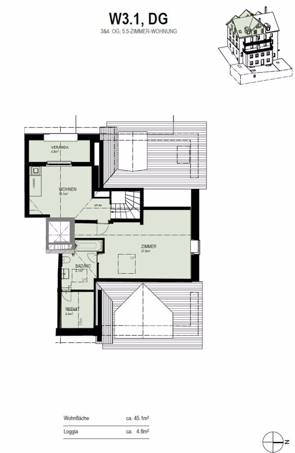 Erstbezug 5.5-Zimmer-Maisonette-Wohnung an Top-Lage in Zürich - Grundrissplan DG