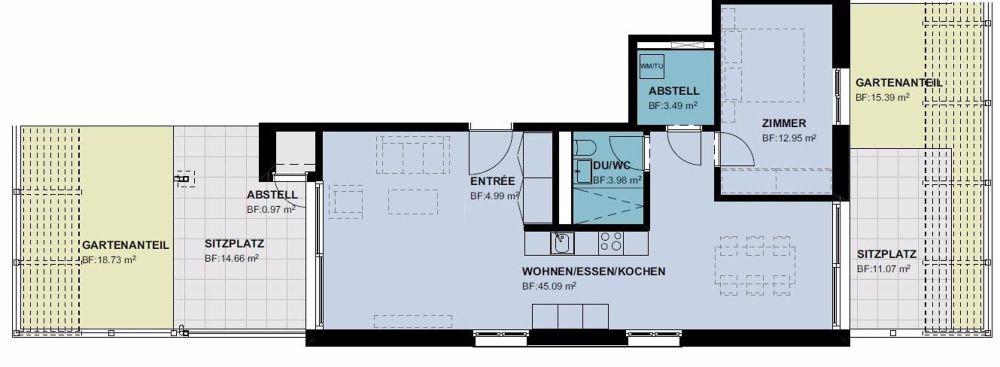 Traumhafte Wohnung mit Sitzplatz in ruhigem Quartier - Grundriss