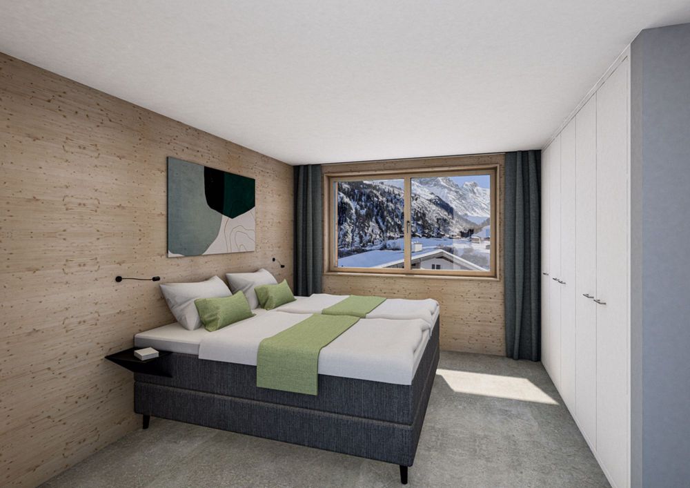 Natürlich Nachhaltig - Neue Ferienapartments an der Skipiste - Visualisierung Schlafzimmer