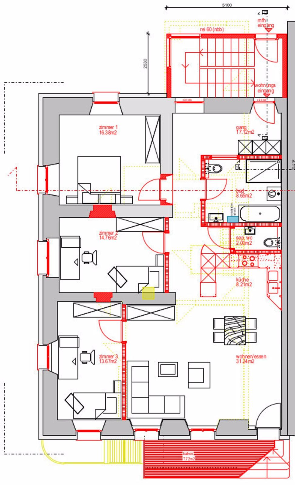 Sonnige Familienwohnung mit Sitzplatz - Grundriss Wohnung EG