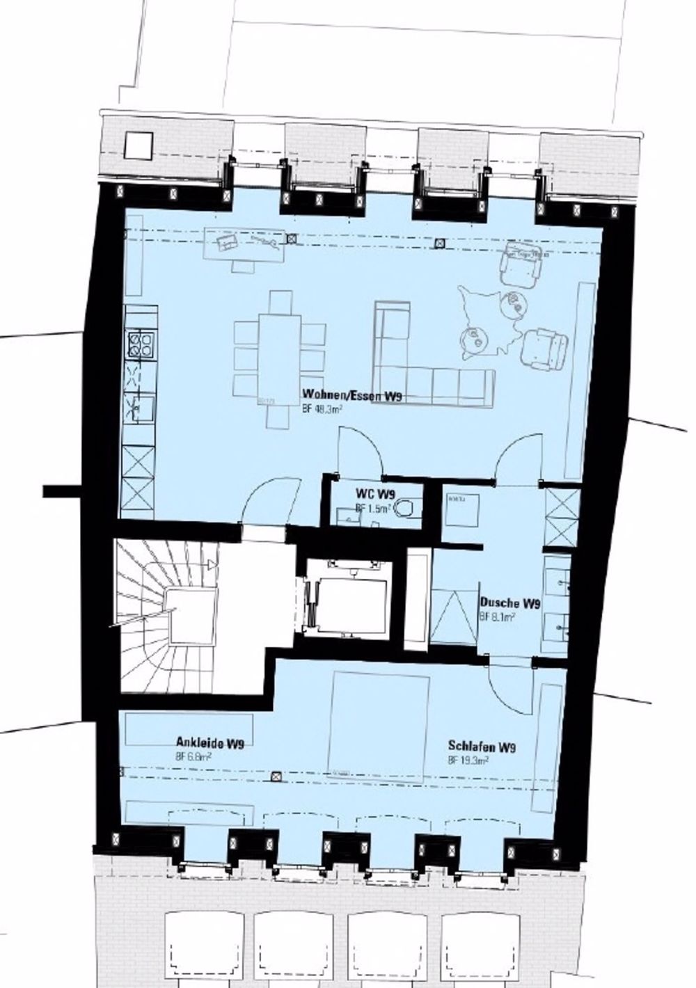 ERSTVERMIETUNG: Exklusive Attikawohnung mit 76 m² eigener Dachterrasse und 360° Panoramablick - Grundrissplan Wohnung