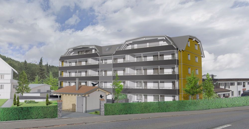 Erstvermietung - Dachwohnung mit Aussicht auf die Mythen - Aussenvisualisierung
