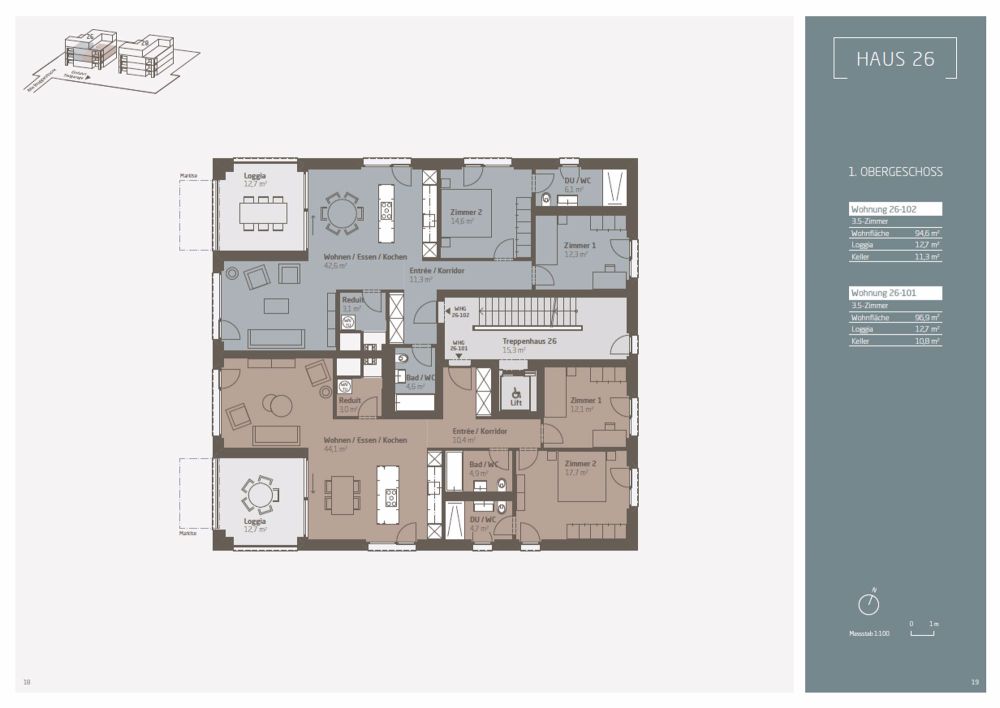 Modernes Wohnerlebnis mit Komfort 3.5-Zimmer-Neubauwohnung in Mägenwil ab 1. Juni 2025 - Grundriss 26-101