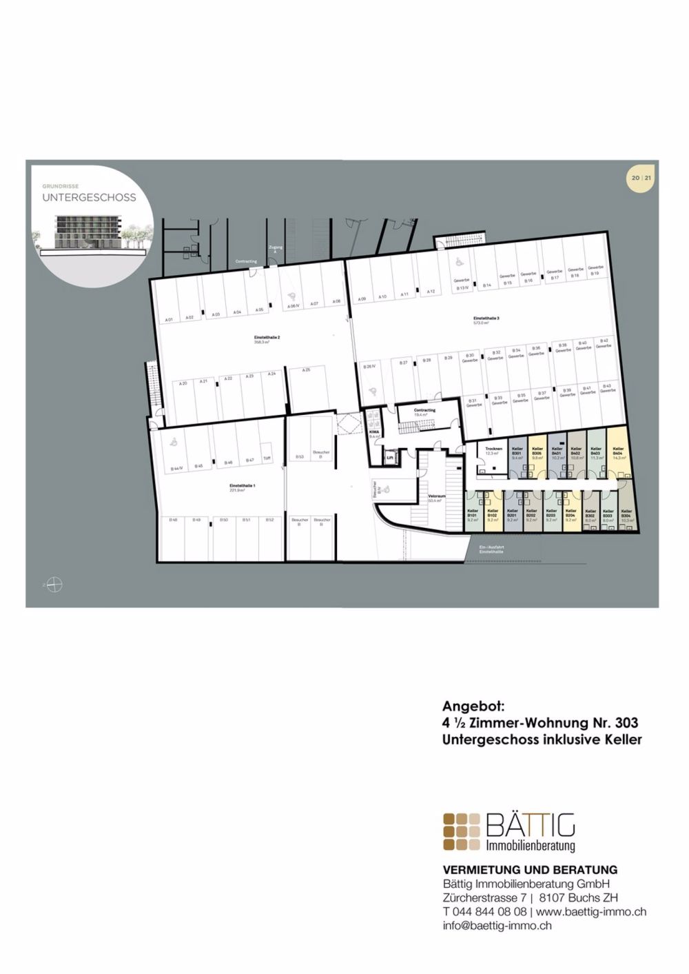 Erstvermietung Moderne 4-Zimmer-Wohnung an perfekter Lage mit Aussicht - Grundrissplan Garagengeschoss