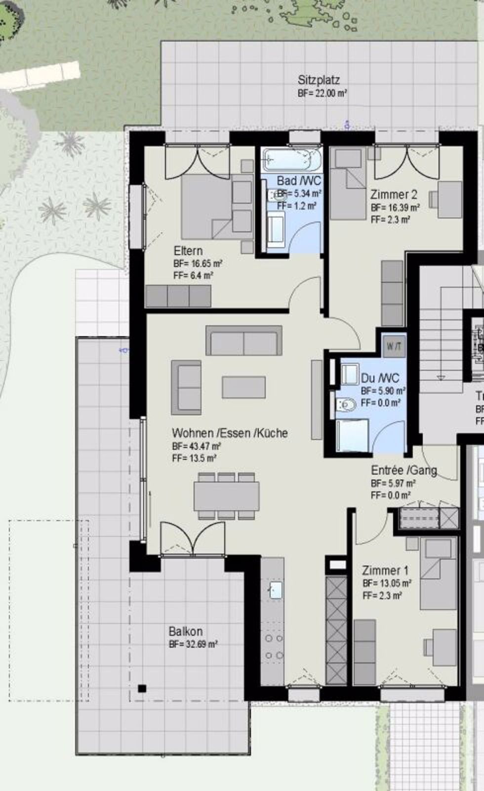 Moderne 4.5-Zi.-Wohnung mit hohem Ausbaustandard in ruhigem Wohnquartier - Grundriss