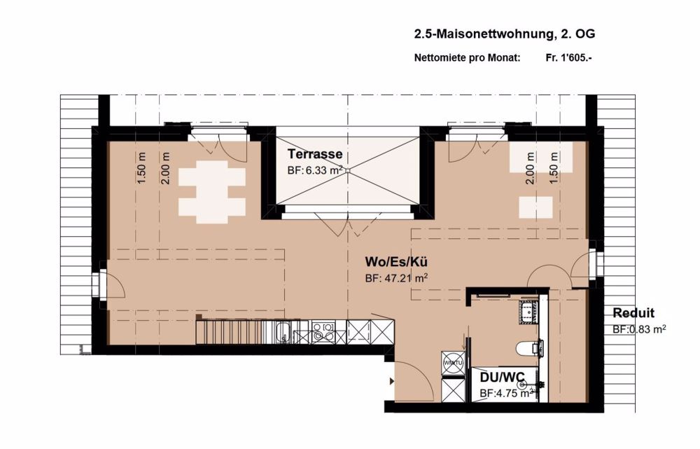 North Seven - Gemütliche Maisonettwohnung - Grundriss 2.5-Maisonettwohnung A201