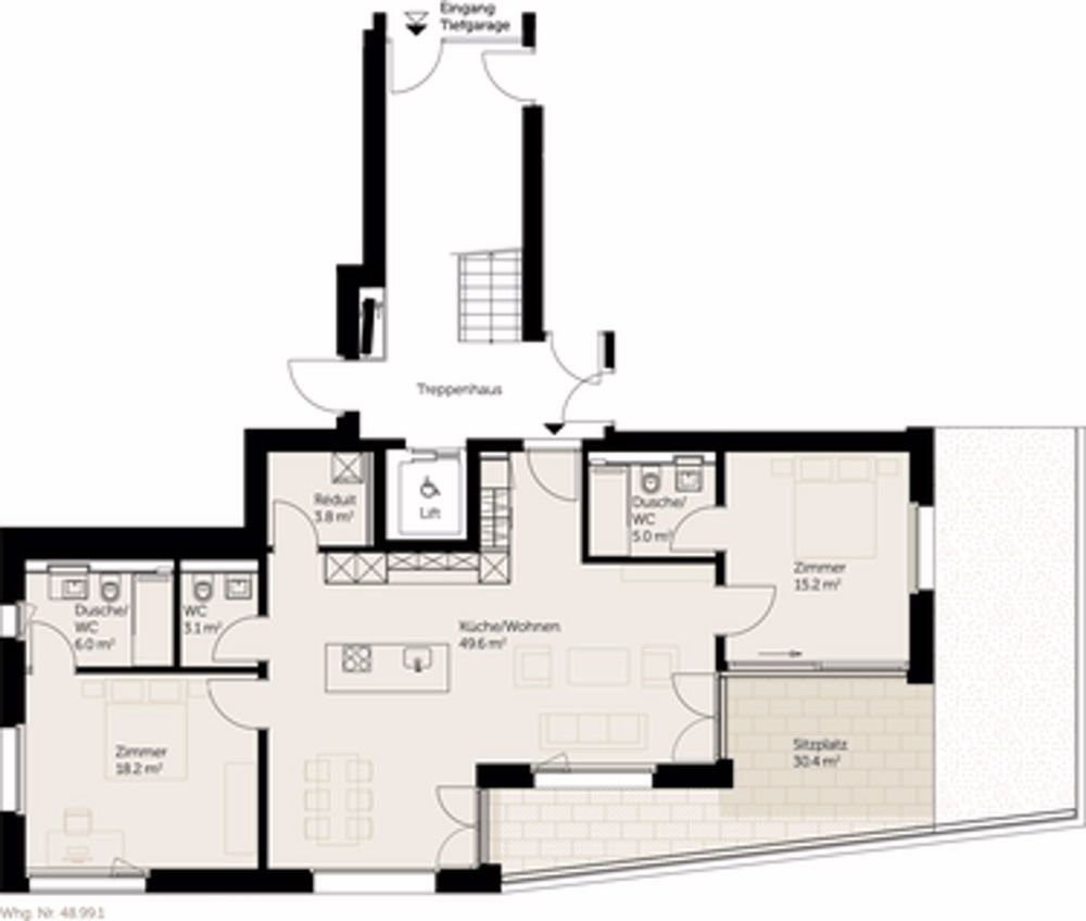 Moderne 3.5 Zimmer Neubauwohnung mit grossem Gartensitzplatz - Grundriss