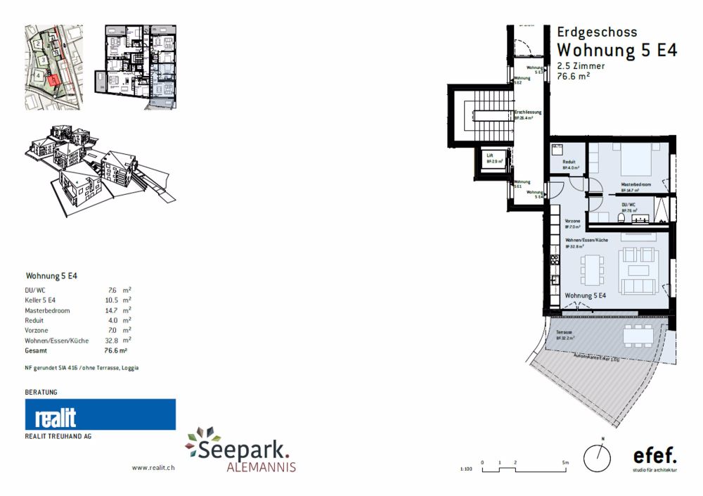 moderne 2.5- Zimmerwohnung im Erdgeschoss - Grundrissplan