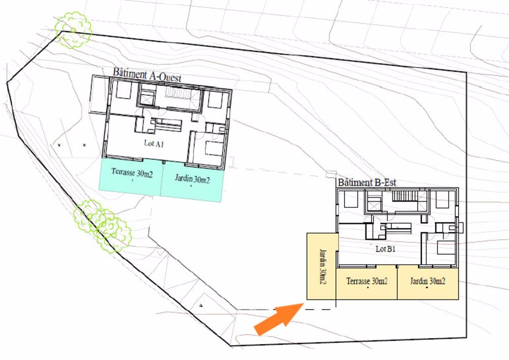 Neue 5.5-Zimmer-Wohnung im Erdgeschoss mit 1 Terrasse und 2 Gärten - Terrasse + Jardins B1