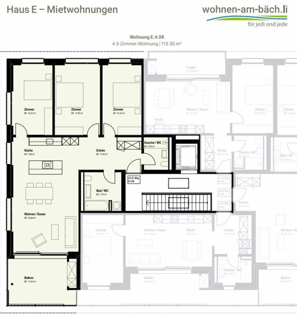 Neubau am Bächli - 4.5-Zimmerwohnungen für die ganze Familie - Grundriss E.4.08