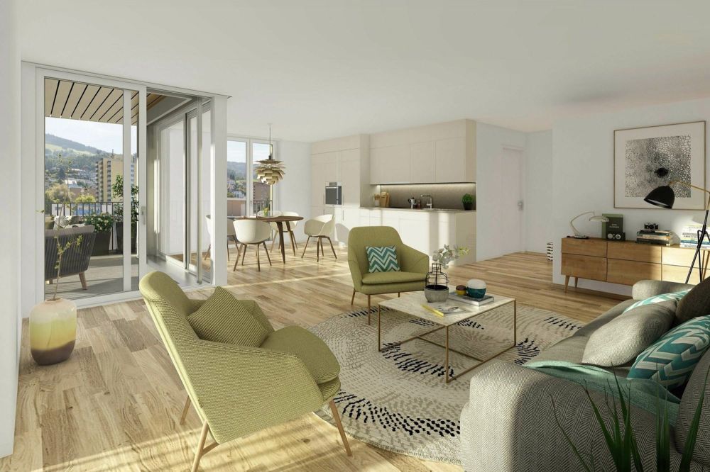 Traumhafte Wohnung mit Sitzplatz in ruhigem Quartier - Wohnzimmer