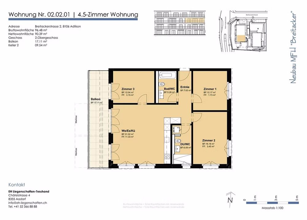 Erstbezug: Moderne 4.5-Zimmer-Wohnung in zentraler Lage von Adlikon - Bild 3