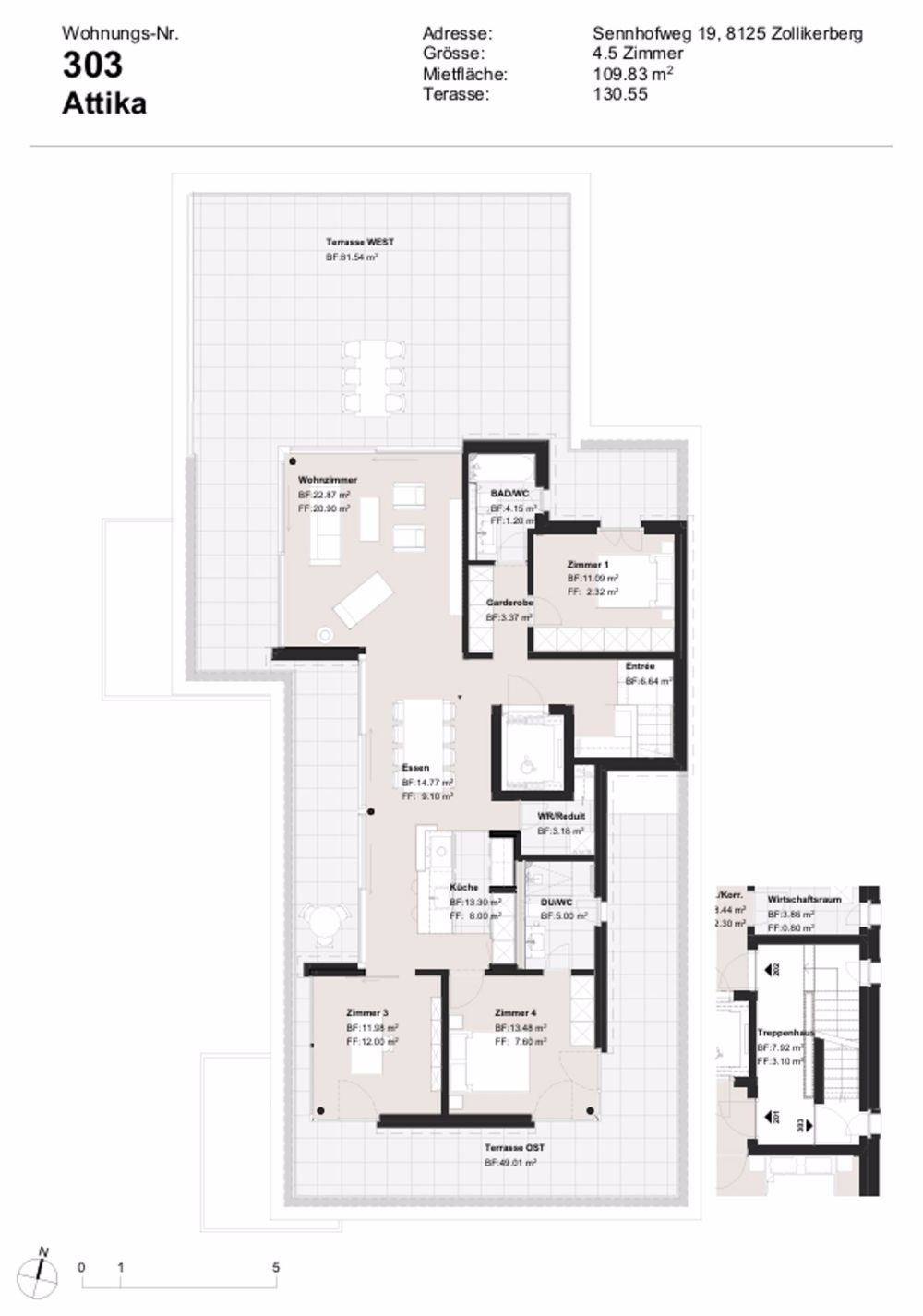 4.5-Zimmer Attika-Wohnung mit 130 m2 Terrasse - Bild 2