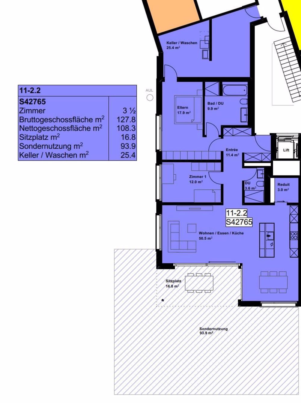 moderne Wohnung mit grosszügigem Sitzplatz - Grundriss