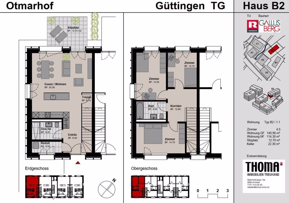 ERSTBEZUG - 4.5-Zi-Maisonette-Wohnungen mit EFH-Charakter - B2_1.1