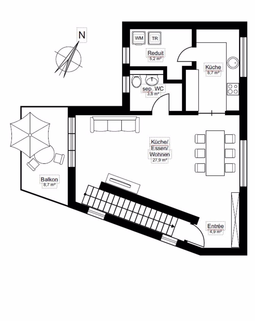Attraktive 3 1/2 Zimmer Neubau Attika Maisonette an zentraler Lage - Obergeschoss