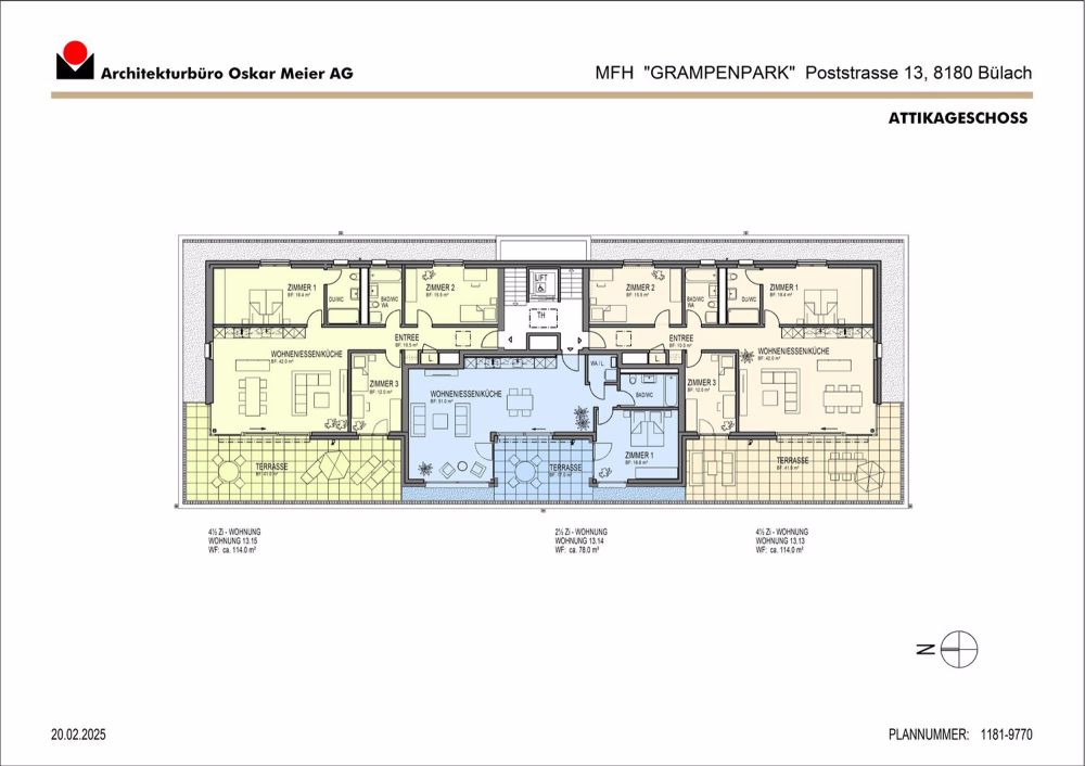 Willkommen im Grampenpark – 2.5 Zimmer-Attikawohnung Nr. 13.14 - Grundriss Attika