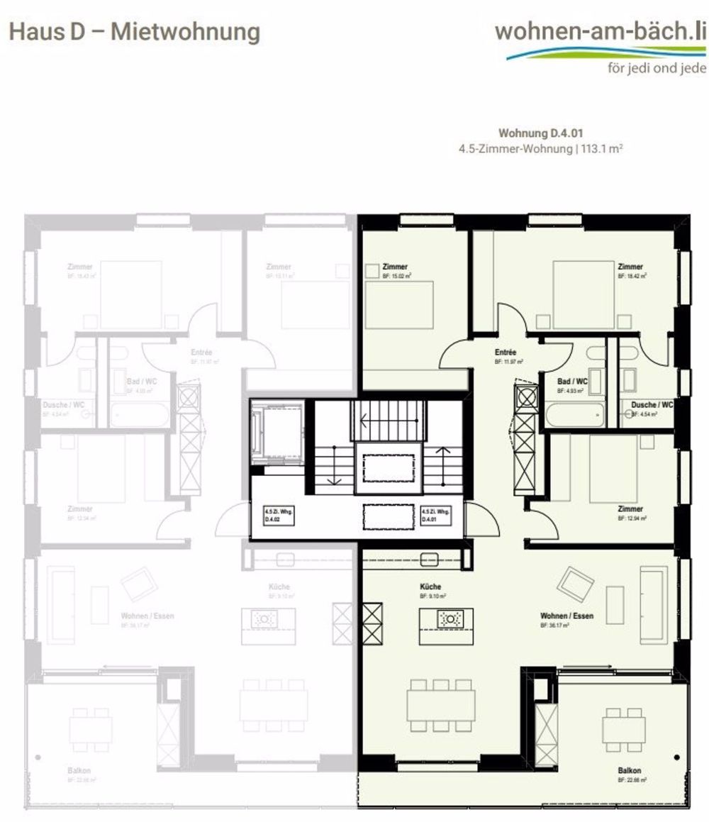 Neubau am Bächli - 4.5-Zimmerwohnungen für die ganze Familie - Grundriss D.4.01