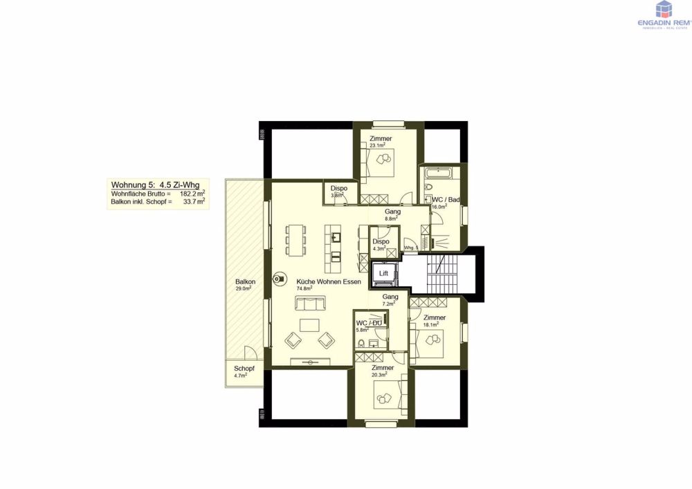 Neubau 4.5-Zi-Dachwohnung Camperhome Brail - Haus A, Wohnung Nr. 5 im Dachgeschos / House A, apartment no. 5 in the upper floor / Casa A, appartamento n°5 all'ultimo piano