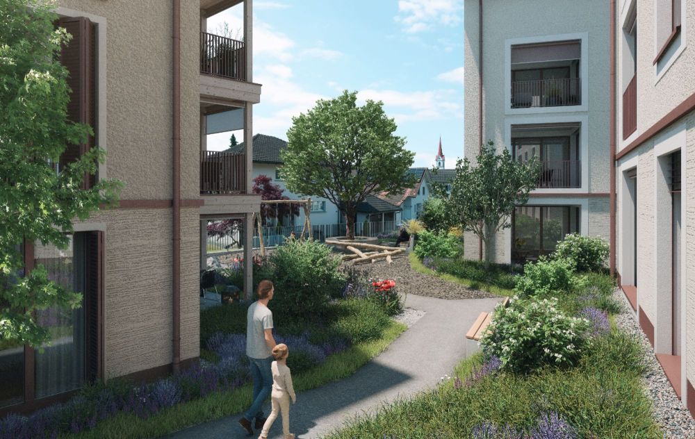 Neubauwohnung mit fixem pauschalem Bruttomietzins inkl. Nebenkosten für 5 Jahre - Visualisierung Hof