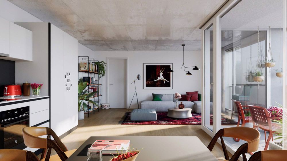 Moderne Wohnung in der neuen Überbauung Tribsche - Wohnzimmer
