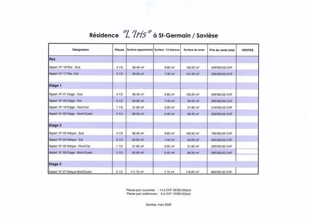 Nouvelle résidence "L'Iris" de 11 appartements - Prix de vente