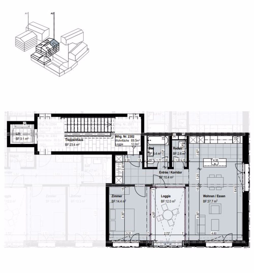 Neue 2.5-Zi-Dachwohnung mit hohen Decken - 2302