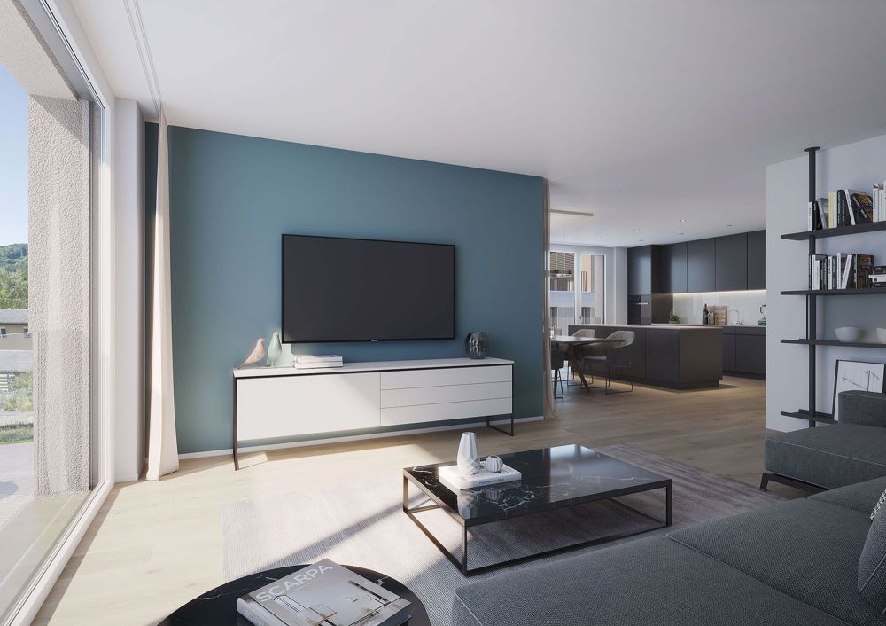 Modernes Wohnerlebnis mit Komfort 3.5-Zimmer-Neubauwohnung in Mägenwil ab 1. Juni 2025 - Wohnzimmer