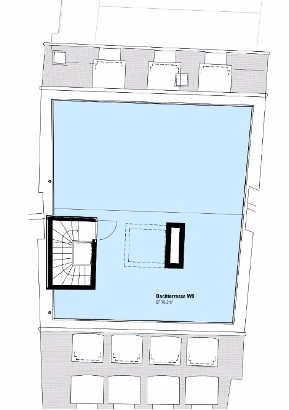 ERSTVERMIETUNG: Exklusive Attikawohnung mit 76 m² eigener Dachterrasse und 360° Panoramablick - Grundrissplan Dachterrasse