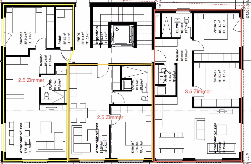 moderne und hochwertige 3.5 Zimmer-Wohnung - Rote Wohnung