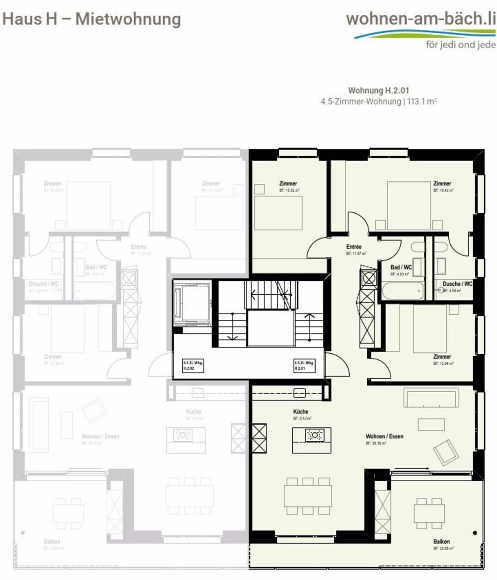 Erstvermietung - 4.5-Zimmerwohnung für die ganze Familie - Grundriss H.2.01